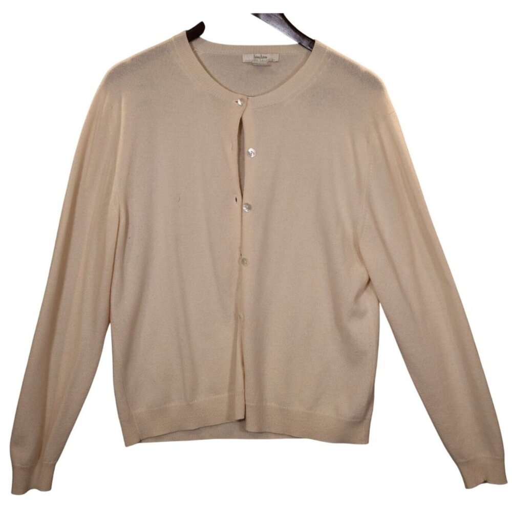 Neiman Marcus Cashmere Collection Women's Beige Button-Up Cardigan Sweater Size